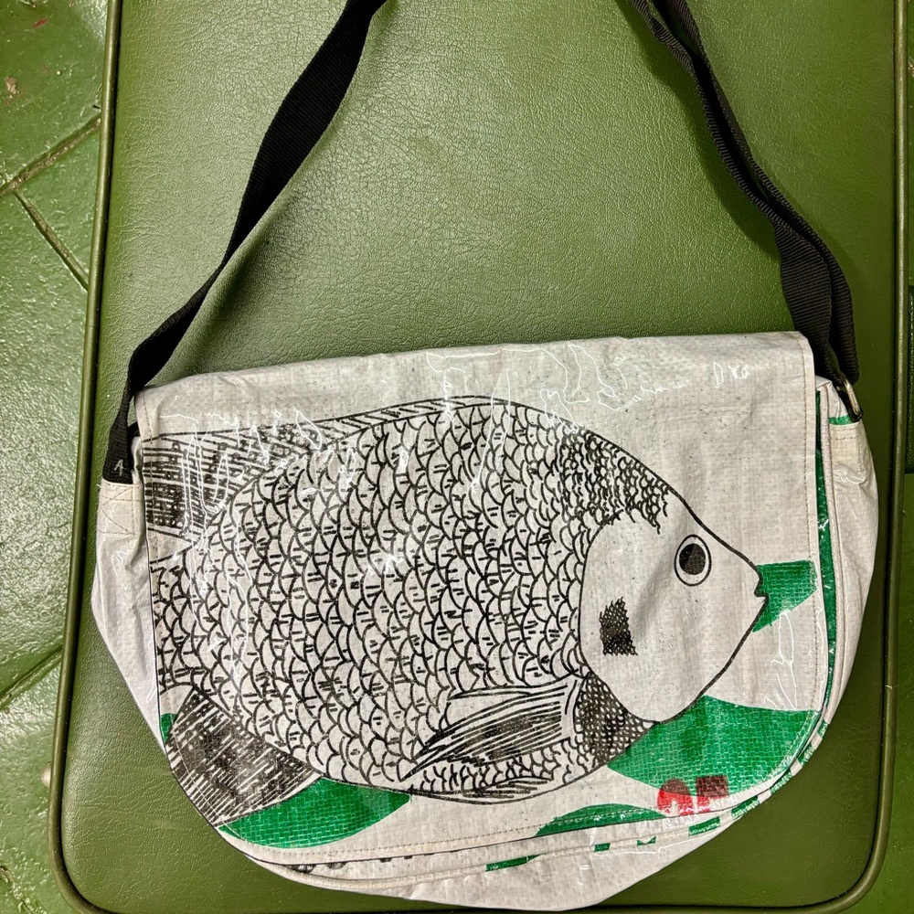 ANGKOR RECYCLED Fish Crossbody unused bag from Cambodia.